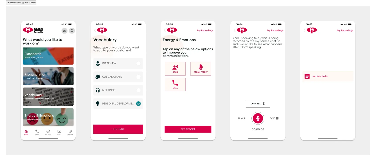 Example of some key screens from one of the whitelabel apps when I first started
