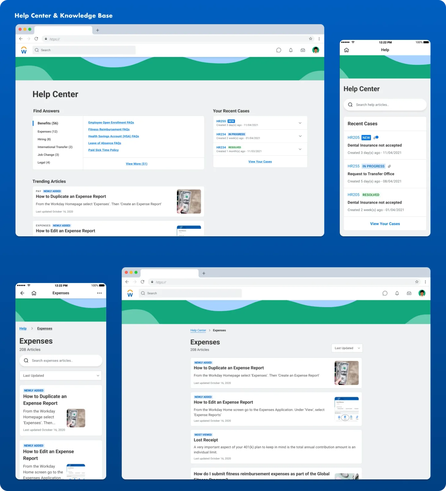 Help Center final designs on both web and native mobile apps