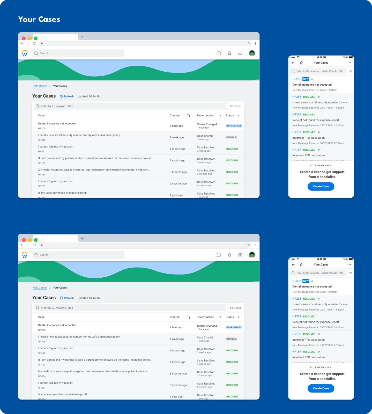 Your Cases view on web and mobile